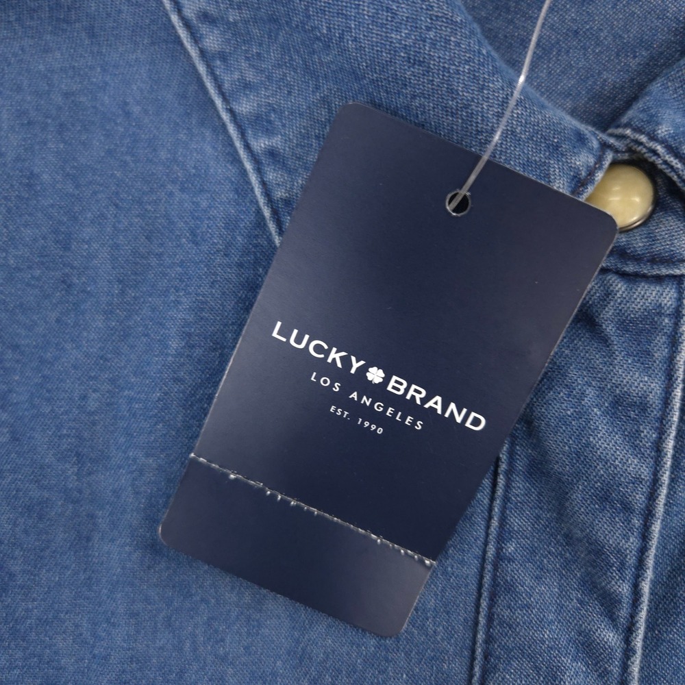 Lucky Brand Denim Shirt Womens L Blue Pearl Snap Western Cowgirl Outdoor Ranch - Picture 9 of 11